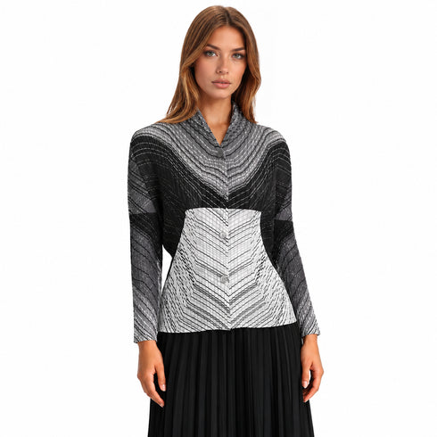 Multi Color Pleated Jacket, Black, Blue & Coral