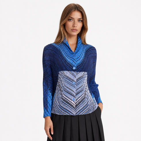 Multi Color Pleated Jacket, Black, Blue & Coral