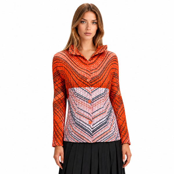 Multi Color Pleated Jacket, Black, Blue & Coral
