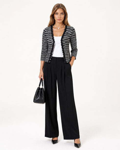 Black White Stripe Ruffle Trim Jacket