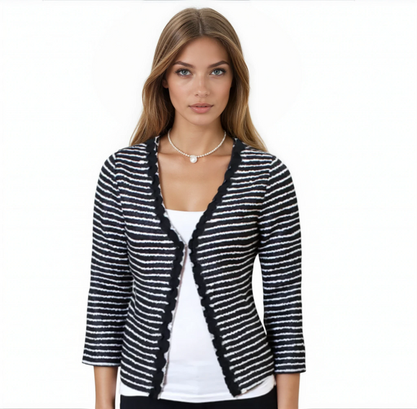Black White Stripe Ruffle Trim Jacket