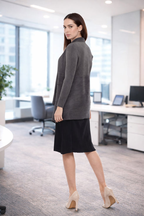 Grey Draped Business Jacket – Elegant Women's Office Cardigan Blazer