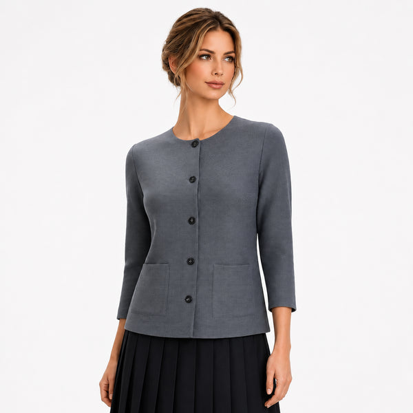 Solid Pleated Button Jacket, Navy & Grey