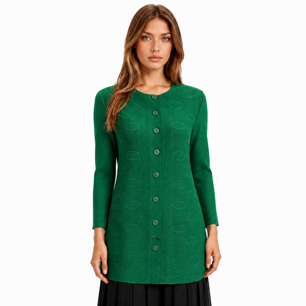 Solid Pleated Button Jacket, Grey & Green