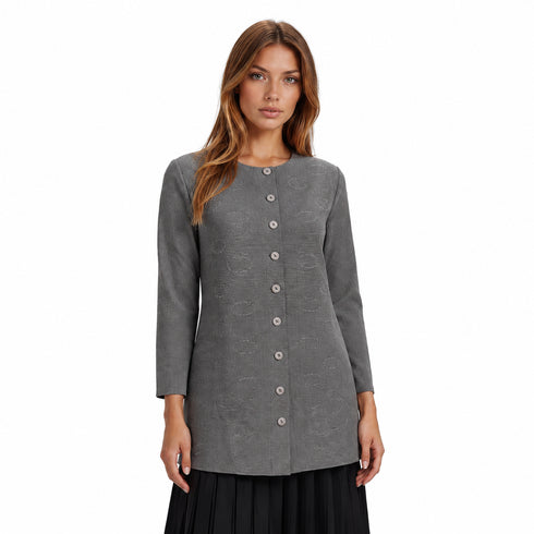 Solid Pleated Button Jacket, Grey & Green