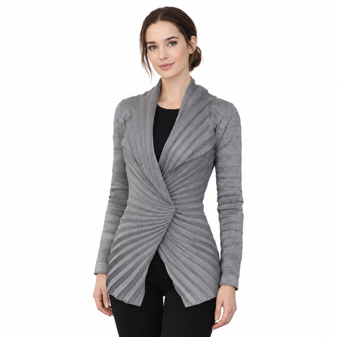 Grey Pleated Statement Jacket – Elegant Women's Business & Office Blazer