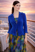 Elegant Royal Blue Knit Jacket for Women, Lightweight Dress Jacket with Ruffle Hem