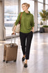 Elegant Pleated Green Cowl Neck Top, Relaxed Fit Chic Knit Blouse