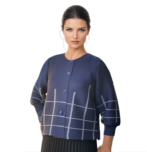 3/4 Sleeve Button Pleated Jacket - JK1112 Navy