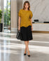 Mustard Chevron Pleated Top | Modern Geometric Work Blouse