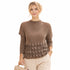 Elegant Pleated Textured Taupe Top, Ruffle Detail Chic Blouse