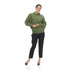 Elegant Pleated Green Cowl Neck Top, Relaxed Fit Chic Knit Blouse