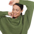 Elegant Pleated Green Cowl Neck Top, Relaxed Fit Chic Knit Blouse