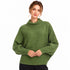 Elegant Pleated Green Cowl Neck Top, Relaxed Fit Chic Knit Blouse