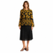 Elegant Pleated Floral Bell Sleeve Top – Black & Gold Lightweight Blouse