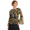 Elegant Pleated Floral Bell Sleeve Top – Black & Gold Lightweight Blouse