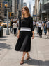 Black Pleated Top with Contrast Hem – Chic Lightweight Blouse for Work & City Style