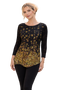 Elegant Black Pleated Floral Top, Gradient Print Chic Blouse