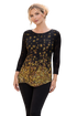 Elegant Black Pleated Floral Top, Gradient Print Chic Blouse
