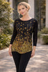 Elegant Black Pleated Floral Top, Gradient Print Chic Blouse