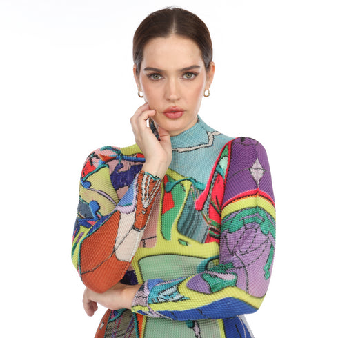 High Neck Waffle Pattern Print Top - T1233