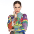 Abstract Print Pleated High Neck Top, Artistic Statement Long Sleeve Blouse