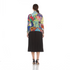 Abstract Print Pleated High Neck Top, Artistic Statement Long Sleeve Blouse