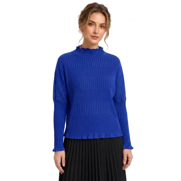 Pleated Mock Neck Long Sleeve Top