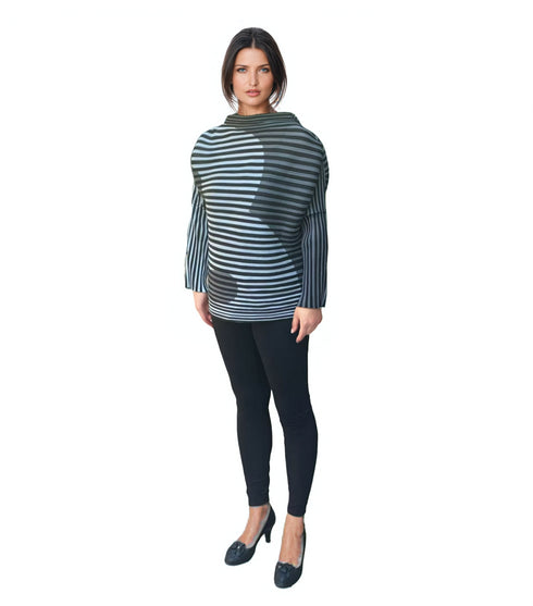 Cow Neck Stripe Pattern Top - T1321