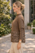 Elegant Pleated Textured Taupe Top, Ruffle Detail Chic Blouse