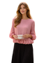 Elegant Pleated Pink Blouse, Ruffle Hem Feminine Chic Top