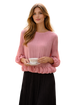 Elegant Pleated Pink Blouse, Ruffle Hem Feminine Chic Top
