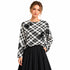 Printed Plaid Textured Long Sleeve Top
