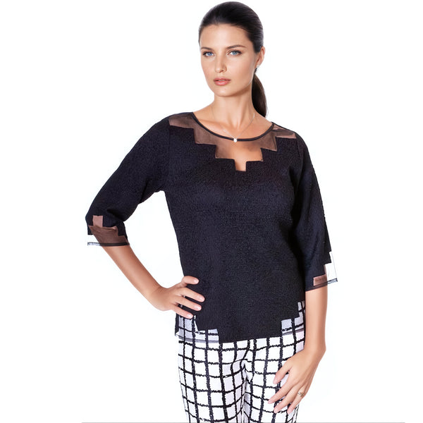 Geometric Tulle Illusion Crinkle Top - T403