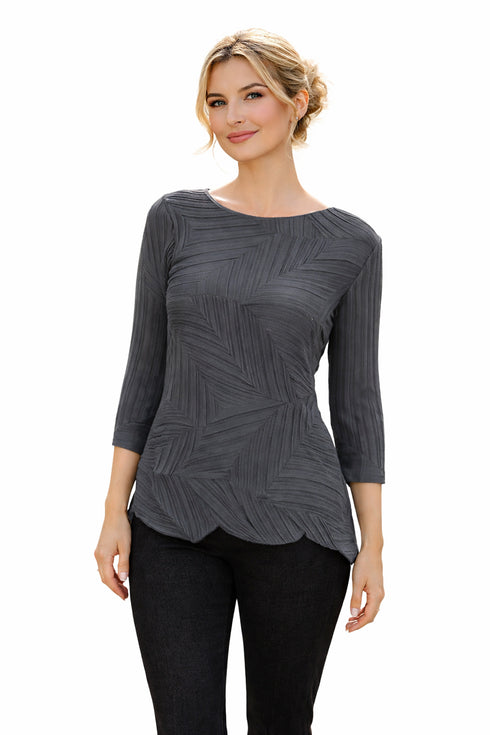 Elegant Pleated Textured Top, Geometric Chic Blouse
