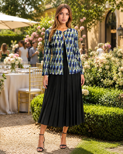 Blue Multi Color Pleated Jacket