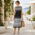 Grey & Yellow Striped Pleated Sleeveless Dress