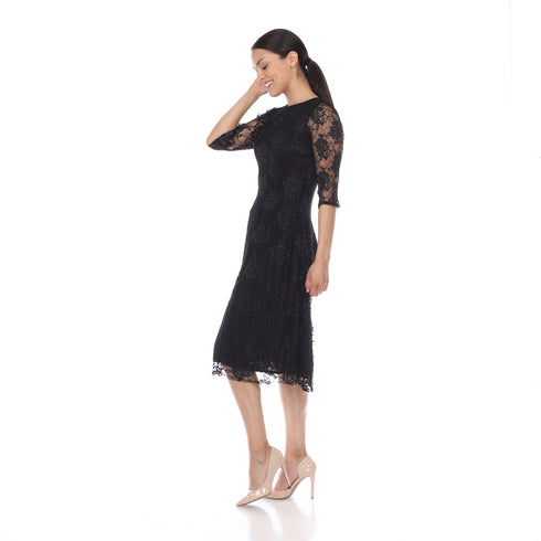3/4 Sleeve Lace Crinkle Dress - DR1055