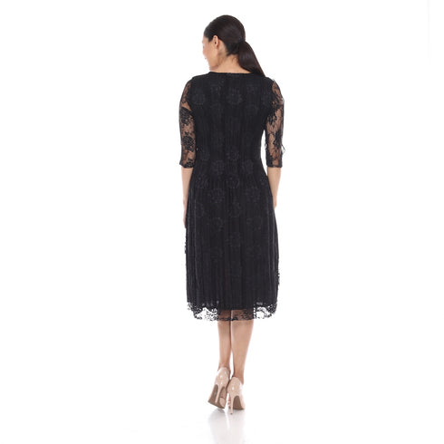 3/4 Sleeve Lace Crinkle Dress - DR1055