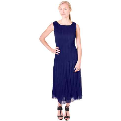 High Neck Crinkle Dress - Navy