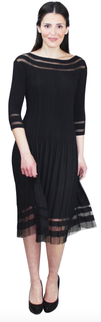 3/4 Sleeve Cutout Crinkle Dress - DR425LS Navy