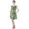 Two Tone Printed Sheath Crinkle Dress - Green