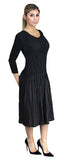 3/4 Sleeve Crinkle Bodice Dress - DR514LS Black