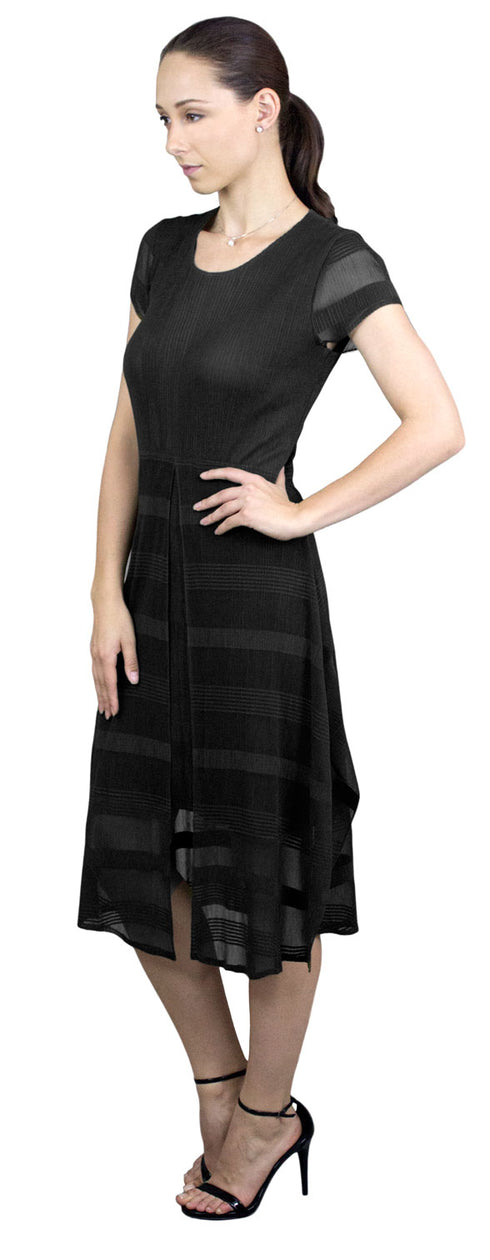 Cap Sleeve Split Overlay Crinkle Dress - DR521