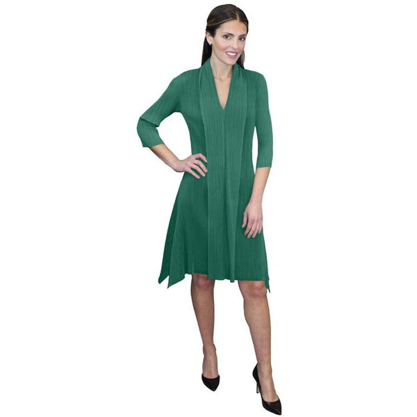 Pleated V-Neck 3/4 Sleeve Dress- DR562LS