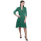 Pleated V-Neck 3/4 Sleeve Dress- DR562LS