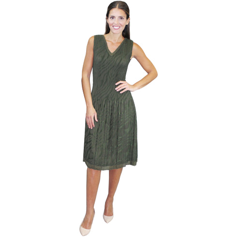 Zebra Print Crinkle Dress - Olive