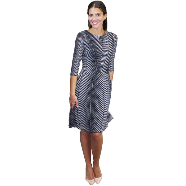 3/4 Sleeve Border Print Crinkle Dress - DR828