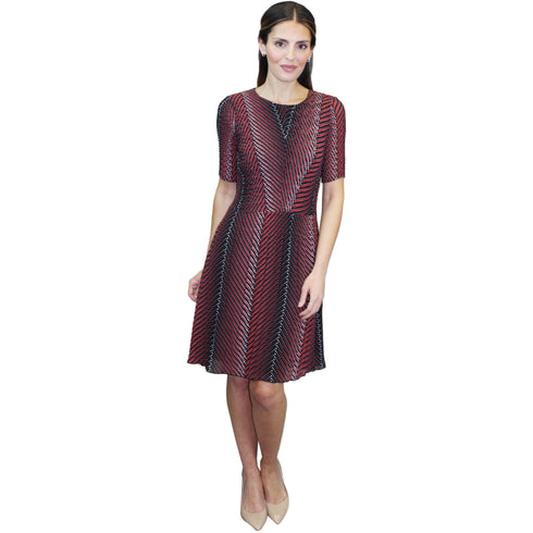 3/4 Sleeve Border Print Crinkle Dress - DR828