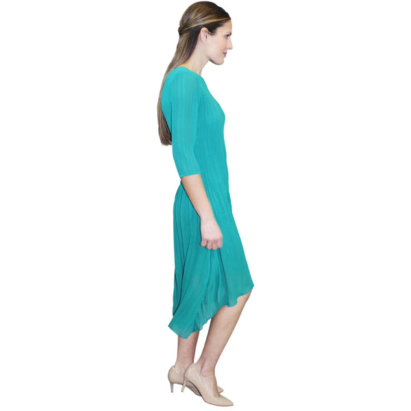 3/4 Sleeve High Low Crinkle Dress - Green